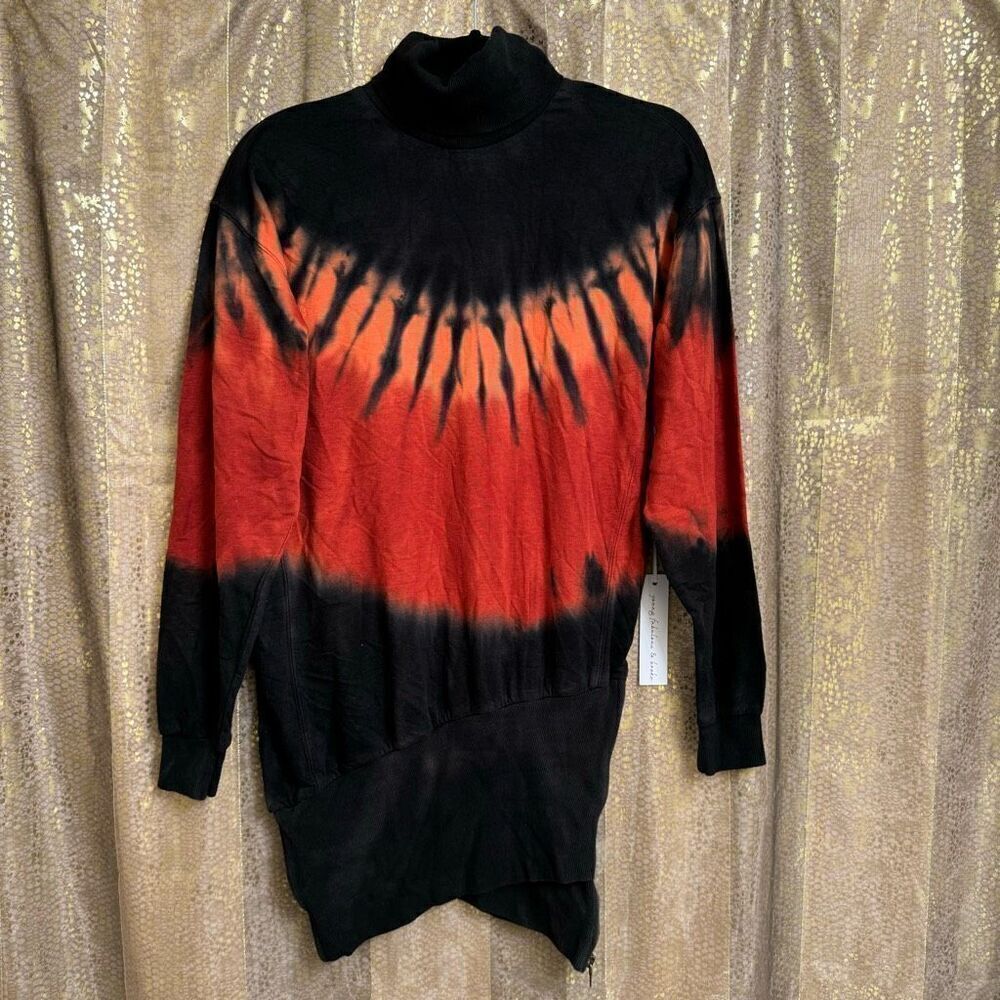 Young, Fabulous & Broke Tie Dye Black Orange Red Turtleneck Dress XS NWT